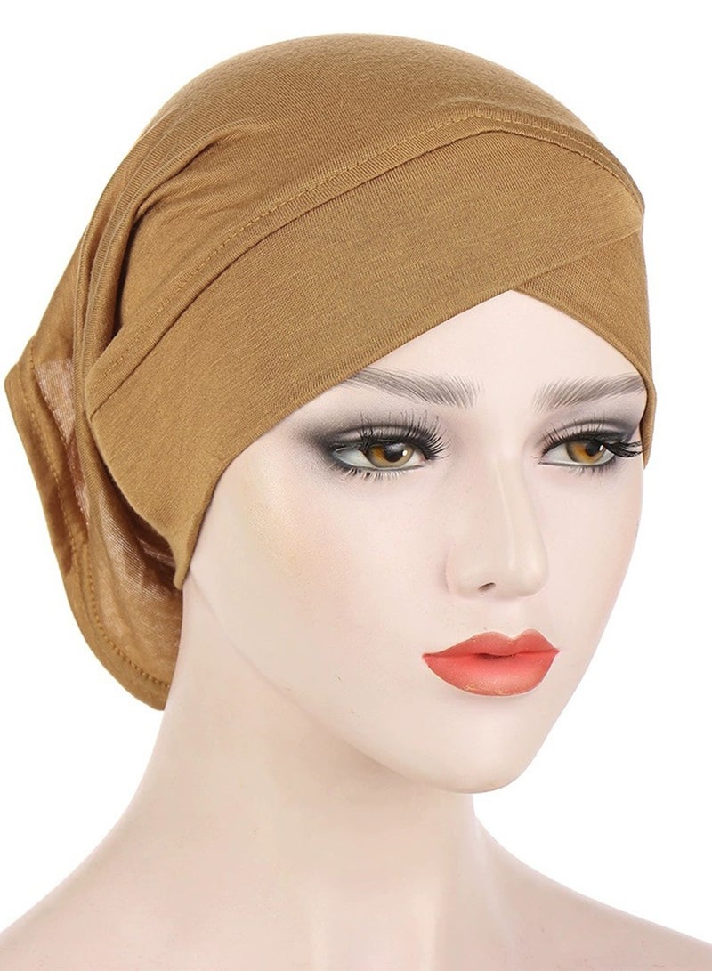 Muslim Inner Hijab Caps, Full Coverage Undercap, Breathable Stretchy Bonnet, 3 Pack,Gold Coffee Pink - Image 2