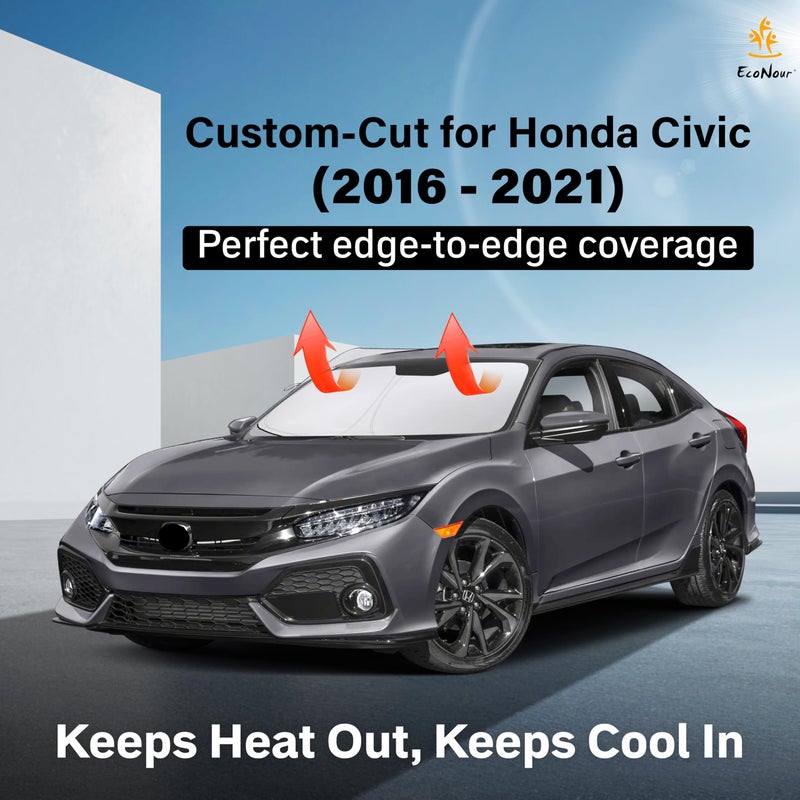 EcoNour Windshield Sun Shade for Honda Civic 2016-2021 Sunshade Foldable Window Sun Visor Protector Blocks UV Rays Keep Your Car Cooler | Car Protector Accessories - Image 2