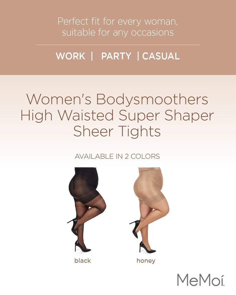 MeMoi Bodysmoothers High Waisted Sheer Tights, Control Top Tights for Women, Control Top Tights - Honey Medium - Image 2