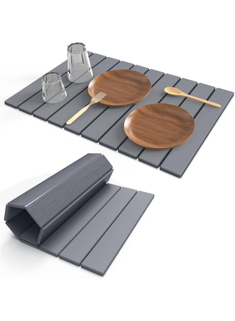 ZOXITY Kitchen Mat Stone Dish Drying Mat Big Size 24"L×16"W Square Foldable Fast Dry Super Absorbent Diatomaceous Earth Mats Ideal for kitchen countertops, plates, cups, chopsticks and cutlery. - Image 1