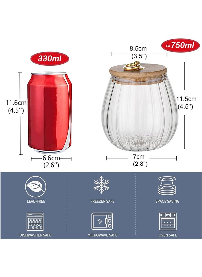 VUCATIN 3PCS 750ml زجاجية جرات تخزين الأغذية مع أغطية الخيزران - خطوط نمط زجاجية علب مضادة للهواء لحبوب القهوة والشاي ، جرات تخزين المطبخ للحلوى والمكسرات والوجبات الخفيفة (مستديرة) - Image 5