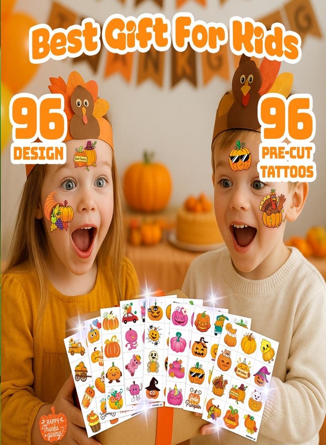 96 قطعة من الوشوم المؤقتة الجاهزة للأطفال، بتصميمات خريفية وعيد شكر سعيد - Image 4