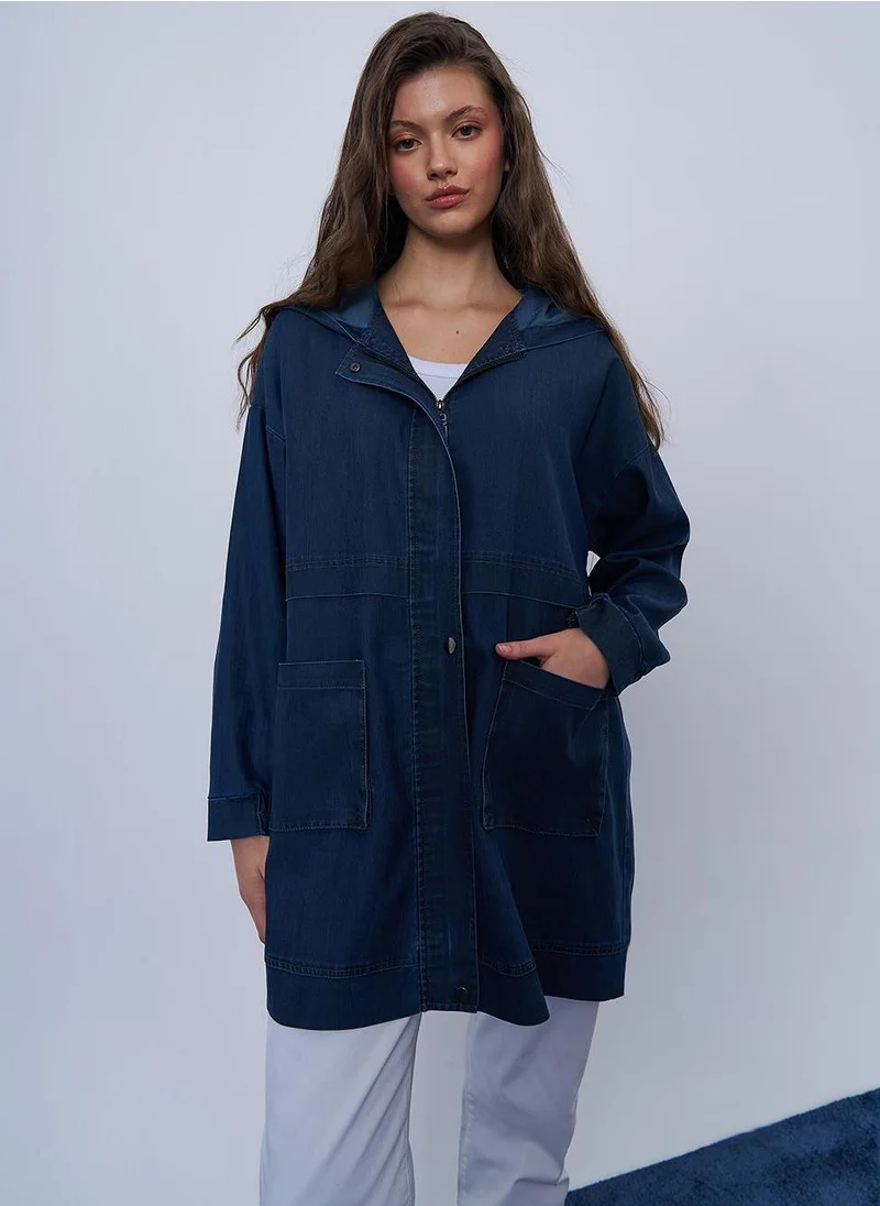Kayra Pocket Detailed Denim Jacket Navy Blue