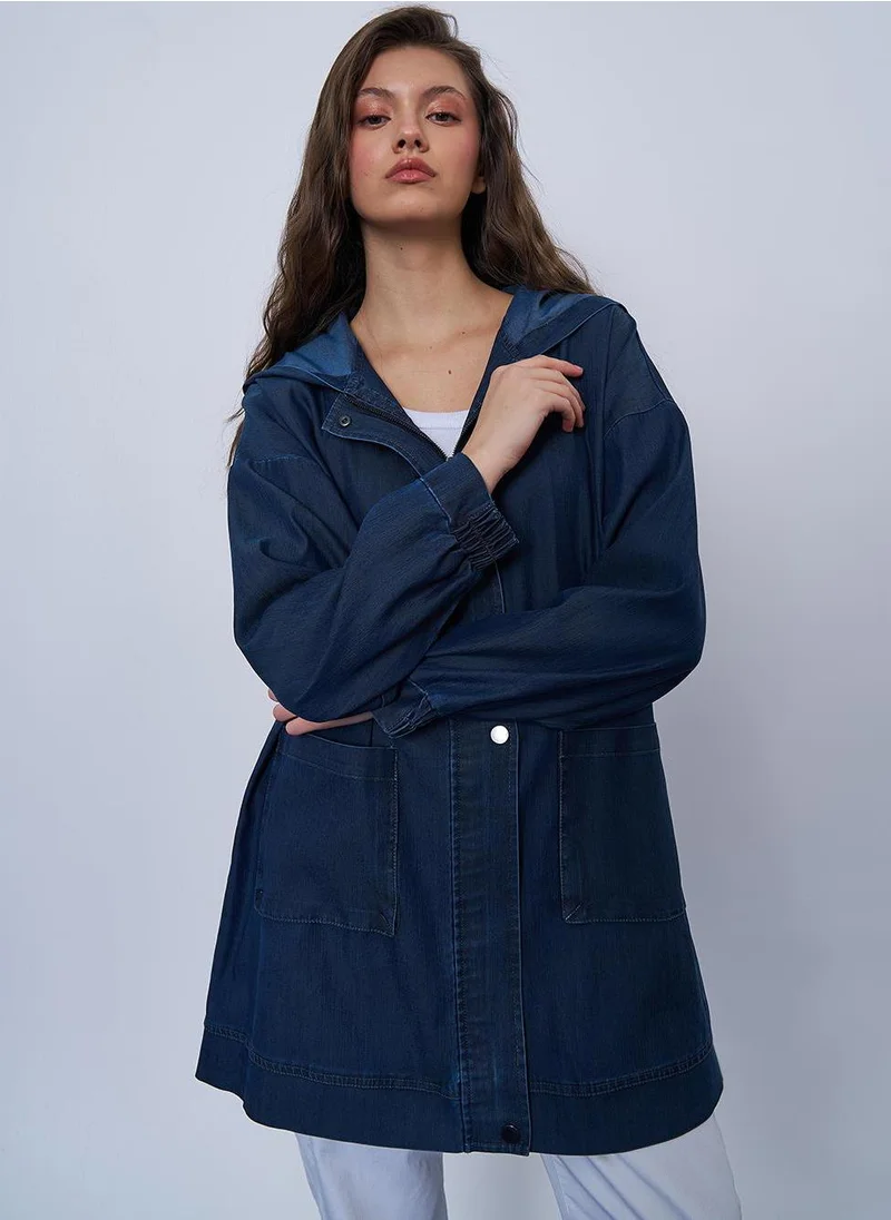 Kayra Pocket Detailed Denim Jacket Navy Blue