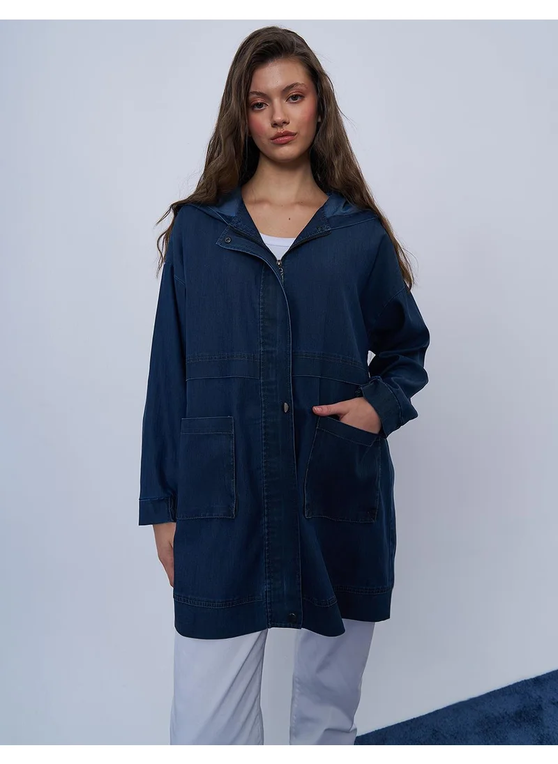 Kayra Pocket Detailed Denim Jacket Navy Blue