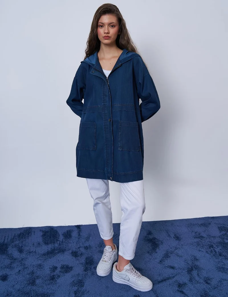 Kayra Pocket Detailed Denim Jacket Navy Blue