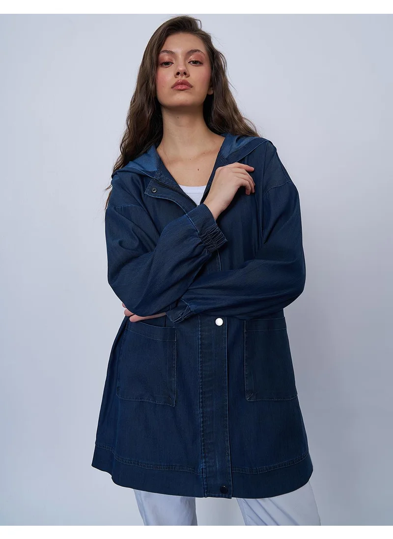 Kayra Pocket Detailed Denim Jacket Navy Blue