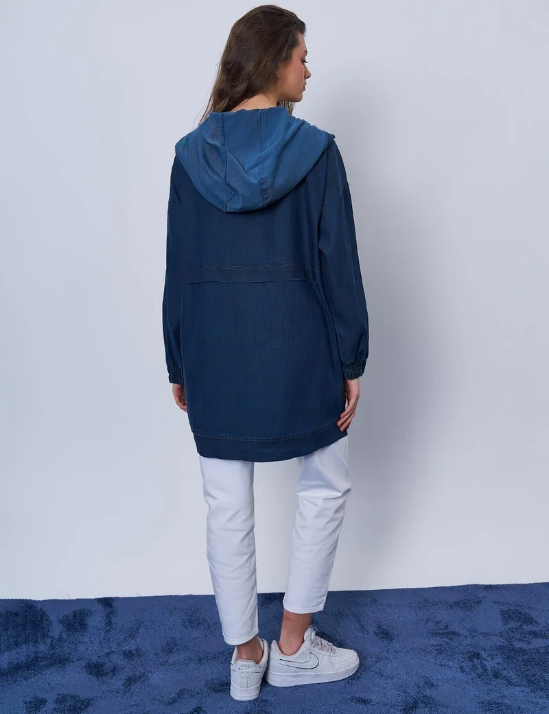 Kayra Pocket Detailed Denim Jacket Navy Blue