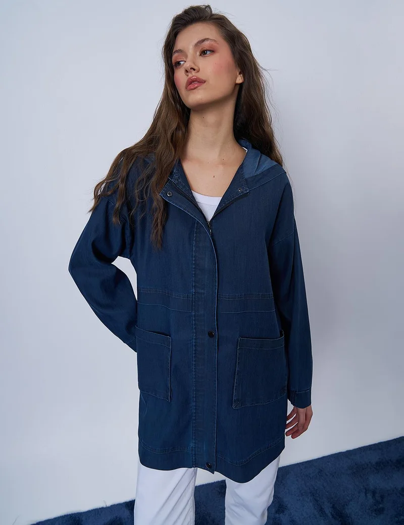 Kayra Pocket Detailed Denim Jacket Navy Blue