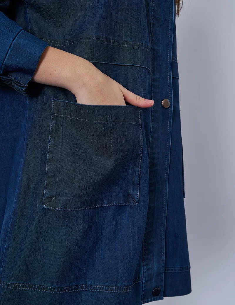 Kayra Pocket Detailed Denim Jacket Navy Blue
