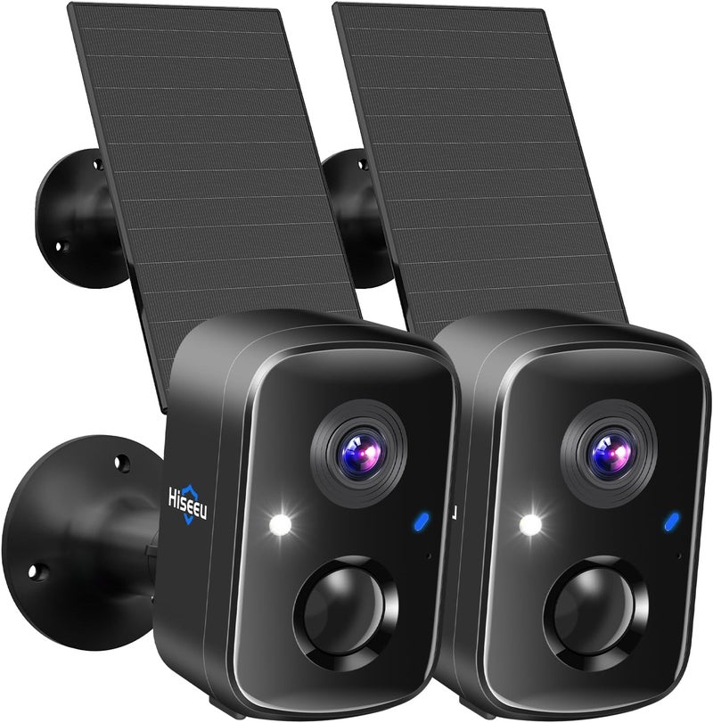 هايسيو كاميرات Hiseeu الأمنية اللاسلكية الخارجية، قطعتان تعملان بالطاقة الشمسية، 3K 4MP، كاميرات WiFi لأمن المنزل الخارجي، كشف الحركة PIR/AI، مقاوم للماء، رؤية ليلية ملونة، صوت ثنائي الاتجاه، أسود - Image 1