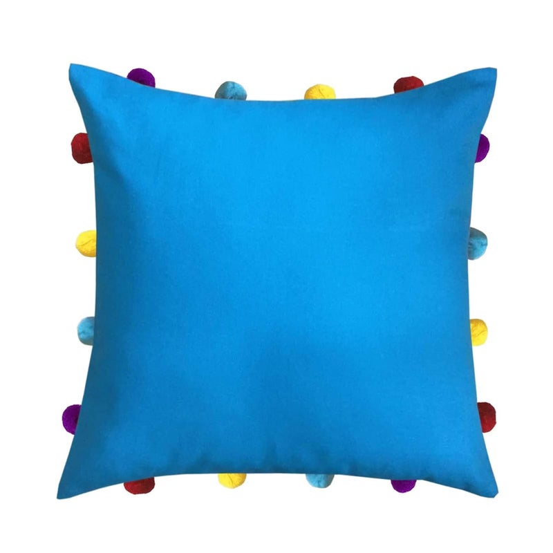 Lushomes Cushion Cover 14x14 Boho Cushion Covers Sofa Pillow Cover Cushion Covers with Tassels Cushion Cover with pom pom 14x14 Inches Set of 5 Blue - Image 2