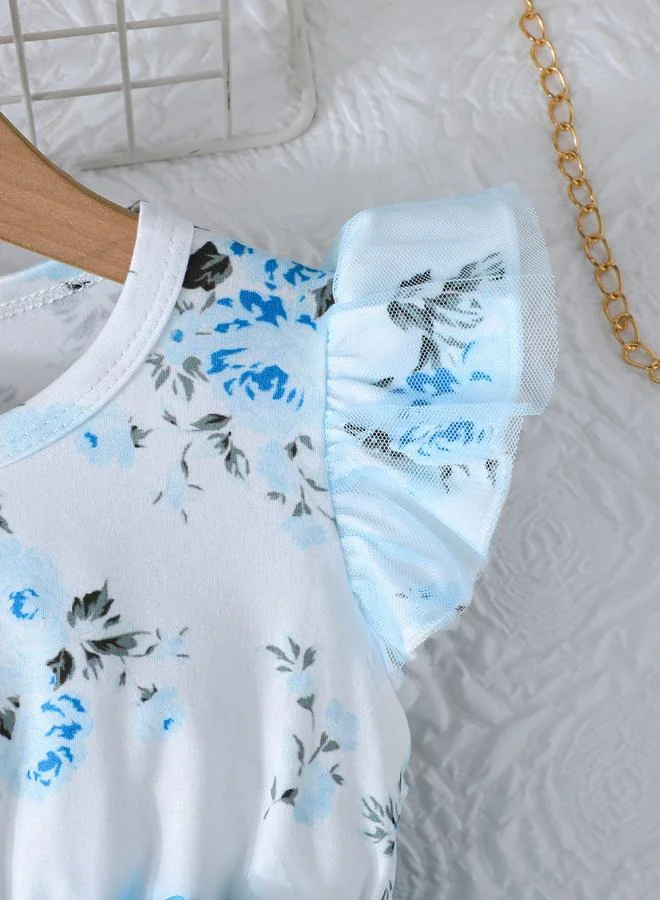 Take Two Take Two Floral Print Mesh Insert Dress with Bow Detail