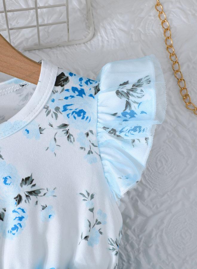 Take Two Floral Print Mesh Insert Dress with Bow Detail - Image 3