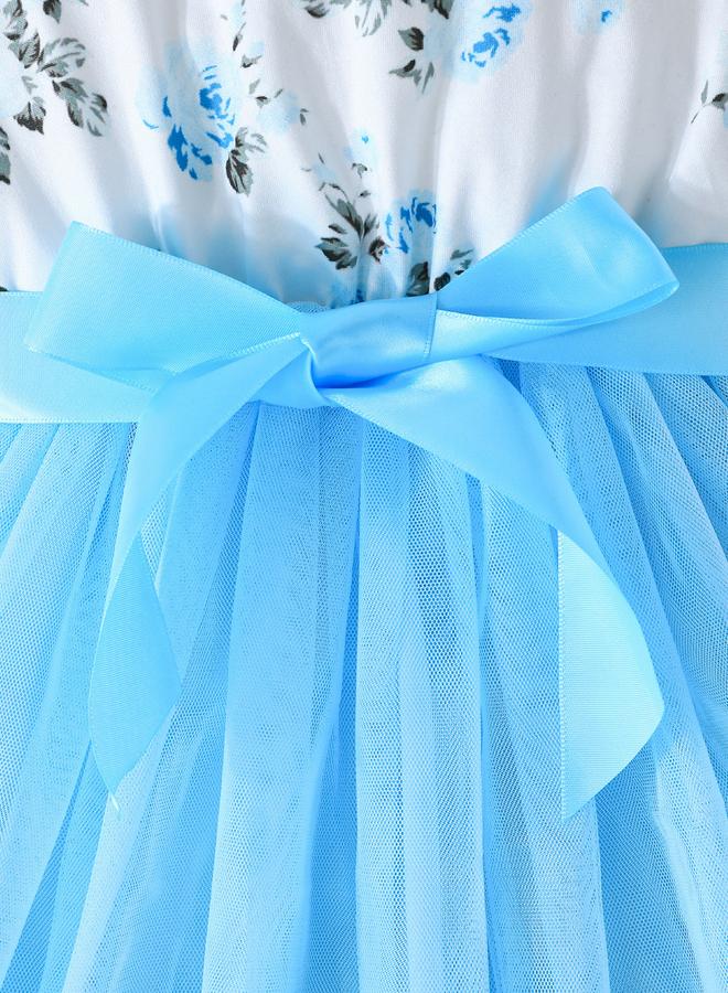 Take Two Floral Print Mesh Insert Dress with Bow Detail - Image 4