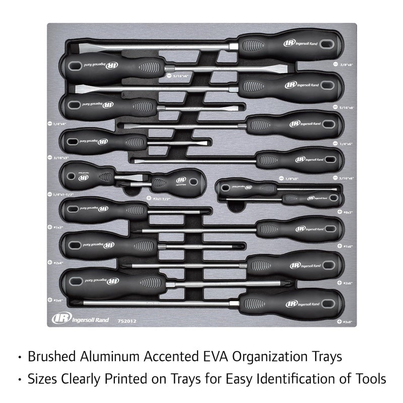 Ingersoll Rand Hand Tools Ingersoll Rand 17 Piece Master Screwdriver Set with EVA Tray, Magnetized Tips, Hex Bolsters, SVCM Alloy Shafts, Soft Grip Handles, Slotted and Phillips - 752012 - Image 4