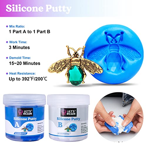 LET'S RESIN Silicone Putty, 1LB/40A Mold Making Kit, Non-Toxic, Strong & Flexible, Easy 1:1 Mixing Ratio for Reusable Silicone Molds, Resin, Soap - Image 2