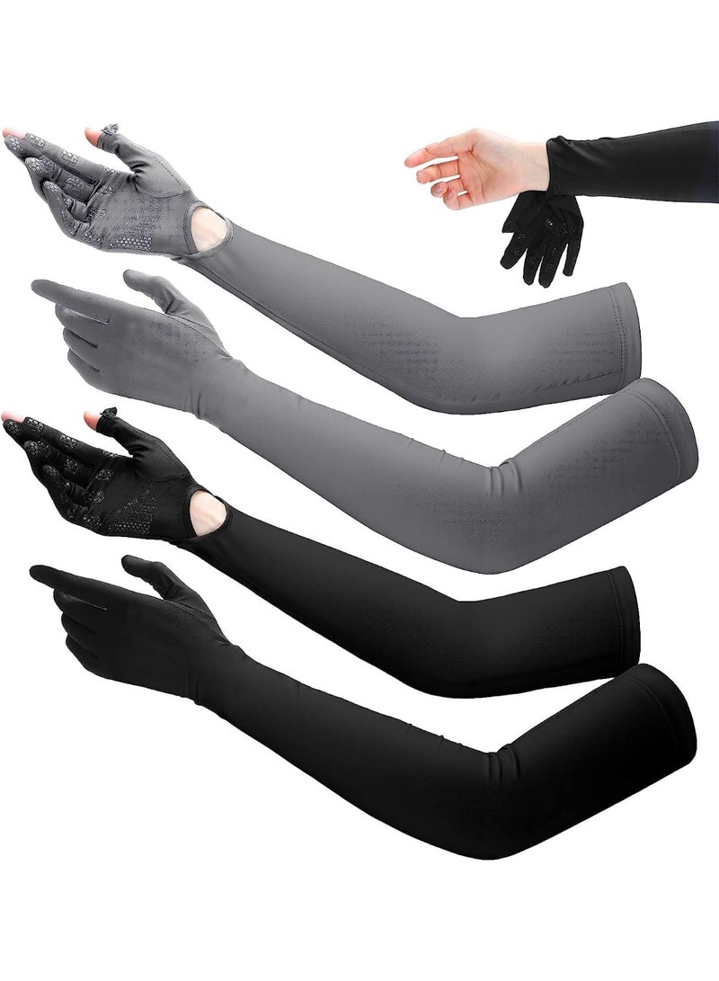 Azonee UV Long Sun Gloves, 2 Pairs Women's Sunblock Protection Driving Gloves Non Slip Full Finger Arm Sun Protective Touchscreen UPF 50+ for Outdoor Sports Cycling - Image 1