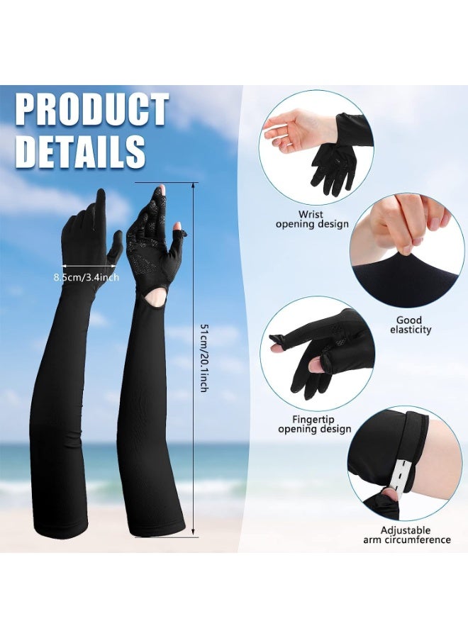 Azonee UV Long Sun Gloves, 2 Pairs Women's Sunblock Protection Driving Gloves Non Slip Full Finger Arm Sun Protective Touchscreen UPF 50+ for Outdoor Sports Cycling - Image 3