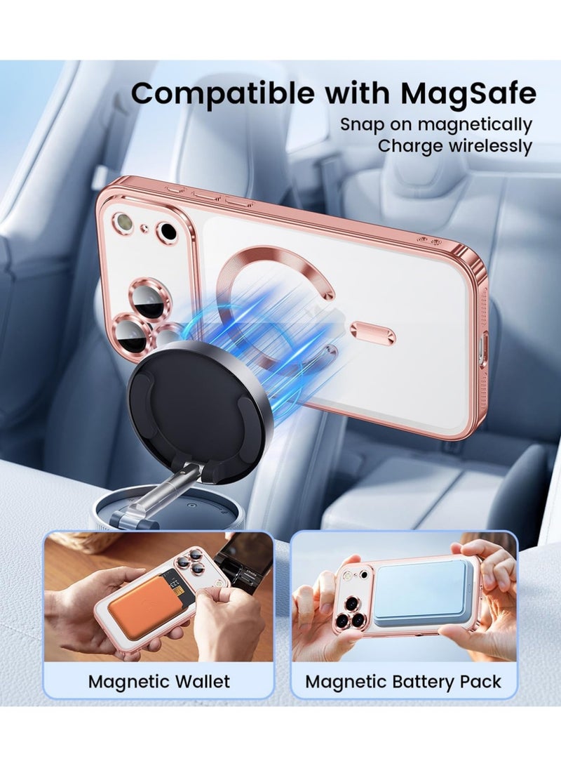 X-level Slim Thin for iPhone 17 Pro Max Case Clear,Mobiles & Accessories Compatible with MagSafe,Built-in Camera Lens Protector, Shockproof Protective Phone Case, Soft Electroplated Magnetic Cover, Pink - Image 2