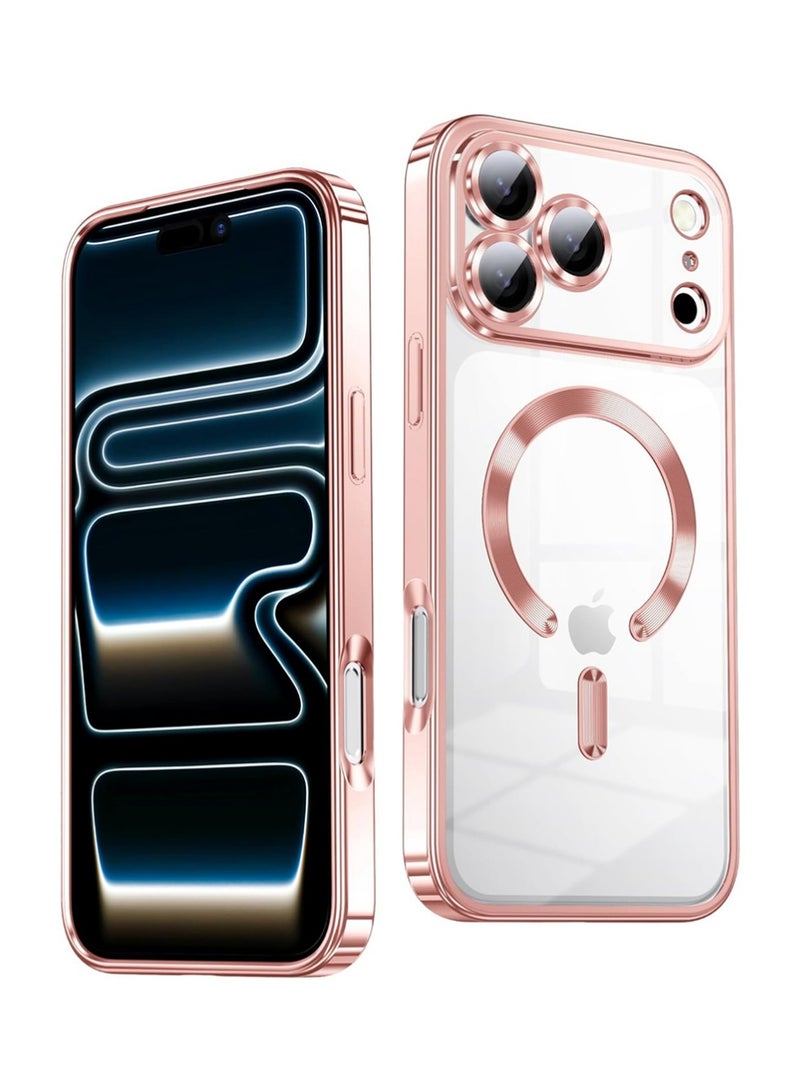 X-level Slim Thin for iPhone 17 Pro Max Case Clear,Mobiles & Accessories Compatible with MagSafe,Built-in Camera Lens Protector, Shockproof Protective Phone Case, Soft Electroplated Magnetic Cover, Pink - Image 1