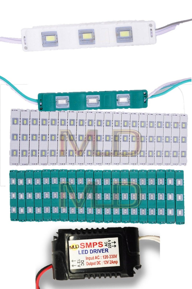 MLD 3 LED strips 12V Waterproof 56305730 LED SMD Injection module White Green 40 module Combo Offer With 12V Dc Driver Free2 Amp
