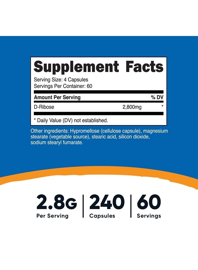 Nutricost D-Ribose 700mg (2800mg Per Serving), 240 Capsules - Vegetarian Friendly, Non-GMO, Gluten Free - Image 2