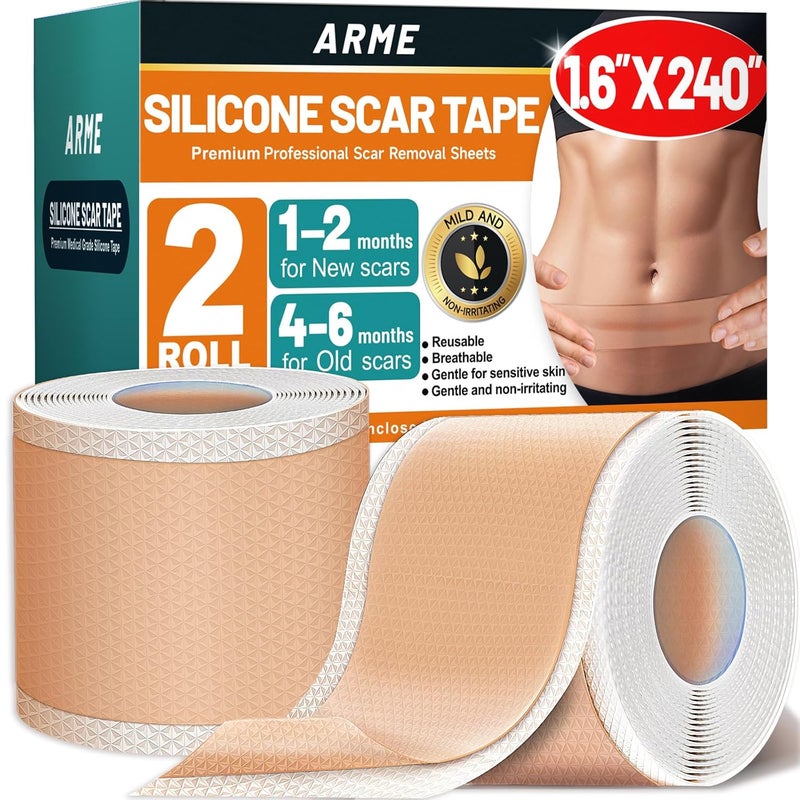 Arme Silicone Scar Tape 16 x 240 Silicone Scar Sheets2 Rolls6M Medical Grade Scar Tape Removal Sheets for Surgical Scars Reusable Scar Removal Strips for Tummy Tuck CSection Keloid - Image 1