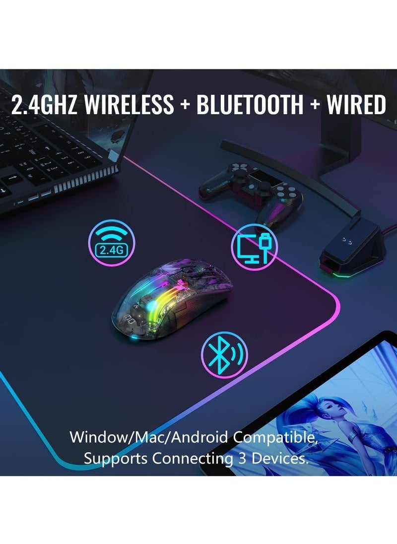 Attack Shark - X2 Pro Wireless Gaming Mouse with RGB Charging Dock,Tri-Mode PC Gaming Mice 2.4G/Bluetooth/Wired,Noiseless Mouse RGB Backlit,Transparent Shell,PixArt 3212 4000 DPI,for Win/MAC,Black - Image 1