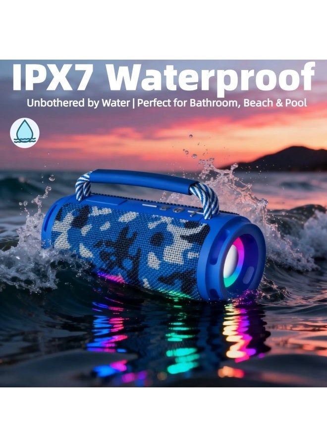 Portable Wireless Bluetooth Speaker with HD Sound, Bluetooth 5.4, 15W Dual Speaker, 16H Playtime, IPX7 Waterproof and Drop-Proof, TWS Pairing, for Outdoor/Home/Party/Beach (Round) - Navy Blue - Image 2