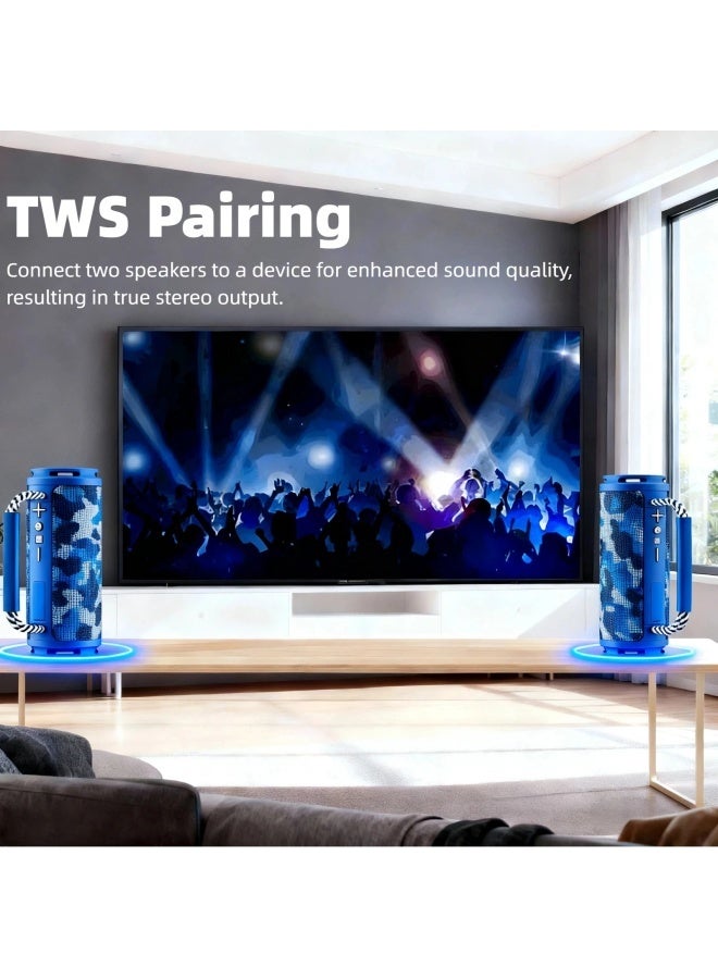 Portable Wireless Bluetooth Speaker with HD Sound, Bluetooth 5.4, 15W Dual Speaker, 16H Playtime, IPX7 Waterproof and Drop-Proof, TWS Pairing, for Outdoor/Home/Party/Beach (Round) - Navy Blue - Image 5