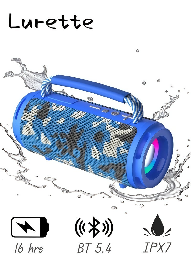 Lurette Portable Wireless Bluetooth Speaker with HD Sound, Bluetooth 5.4, 15W Dual Speaker, 16H Playtime, IPX7 Waterproof and Drop-Proof, TWS Pairing, for Outdoor/Home/Party/Beach (Round) - Navy Blue - Image 1