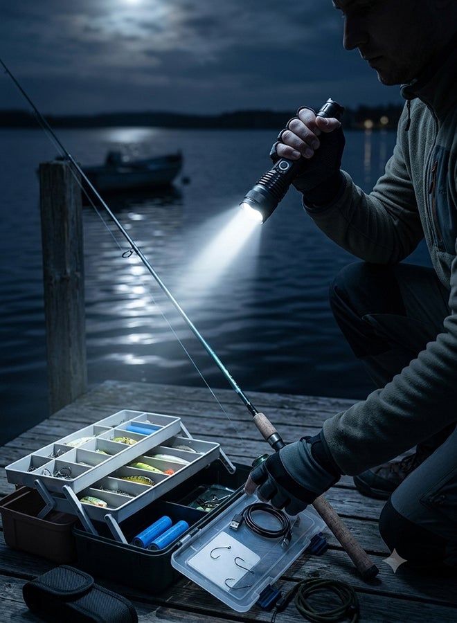 Home Care Tactical LED Flashlight, Aluminum Body with Zoomable High Power LED | Rechargeable 18650 Battery with USB-C Charging | Waterproof & Shockproof | Includes Holster, Lanyard & Carry Case | Ideal for Camping, Emergency & Outdoor Use - Image 3