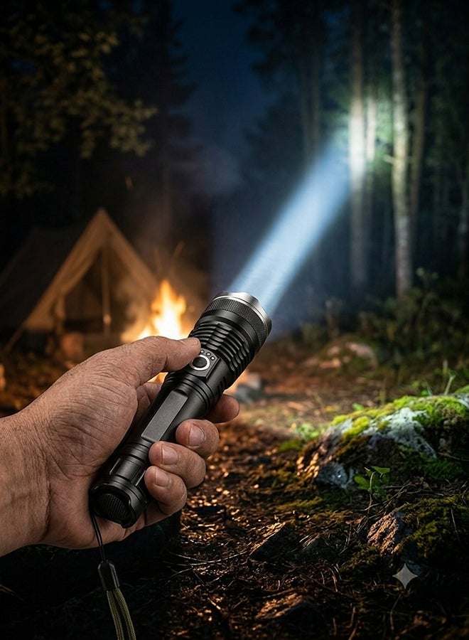 Home Care Tactical LED Flashlight, Aluminum Body with Zoomable High Power LED | Rechargeable 18650 Battery with USB-C Charging | Waterproof & Shockproof | Includes Holster, Lanyard & Carry Case | Ideal for Camping, Emergency & Outdoor Use - Image 4