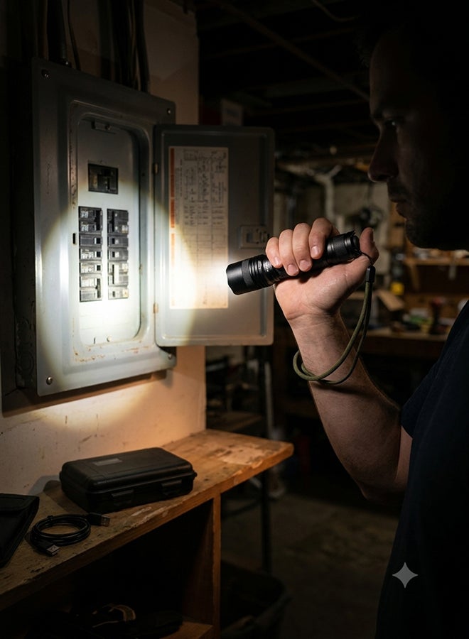 Home Care Tactical LED Flashlight, Aluminum Body with Zoomable High Power LED | Rechargeable 18650 Battery with USB-C Charging | Waterproof & Shockproof | Includes Holster, Lanyard & Carry Case | Ideal for Camping, Emergency & Outdoor Use - Image 2