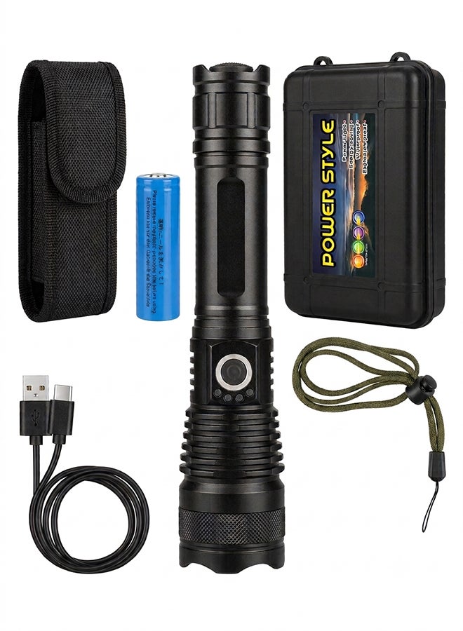 Home Care Tactical LED Flashlight, Aluminum Body with Zoomable High Power LED | Rechargeable 18650 Battery with USB-C Charging | Waterproof & Shockproof | Includes Holster, Lanyard & Carry Case | Ideal for Camping, Emergency & Outdoor Use - Image 1