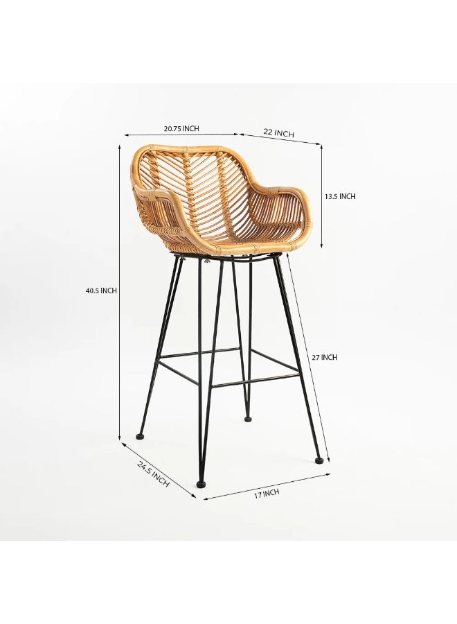 Home auraa Throne Rattan Bar Chair Set of 2 | Counter Height Woven Bar Stools with Metal Legs | Modern Indoor & Outdoor Seating | 102 x 62 x 53 CM - Image 4