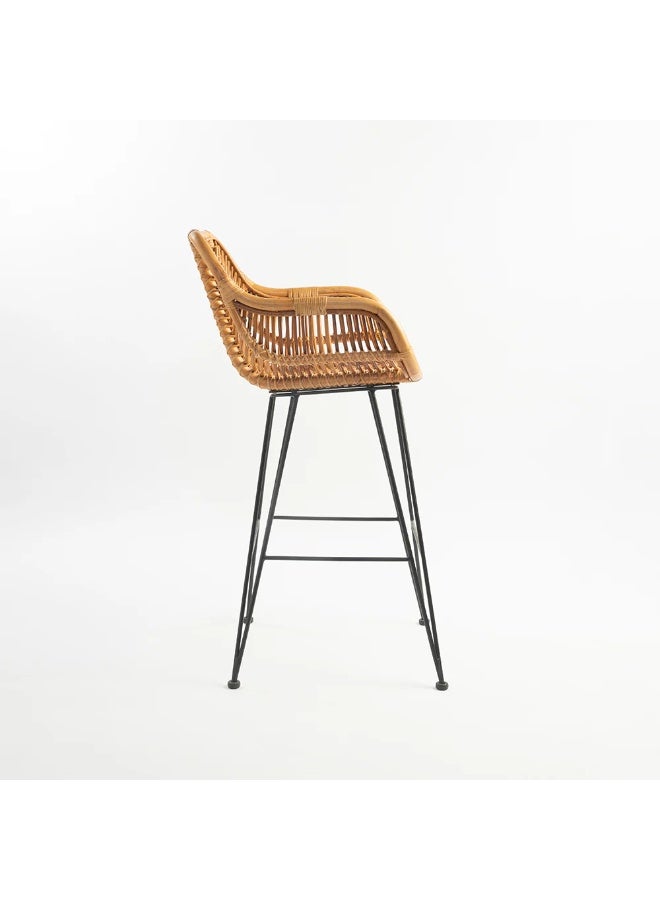 Home auraa Throne Rattan Bar Chair Set of 2 | Counter Height Woven Bar Stools with Metal Legs | Modern Indoor & Outdoor Seating | 102 x 62 x 53 CM - Image 2