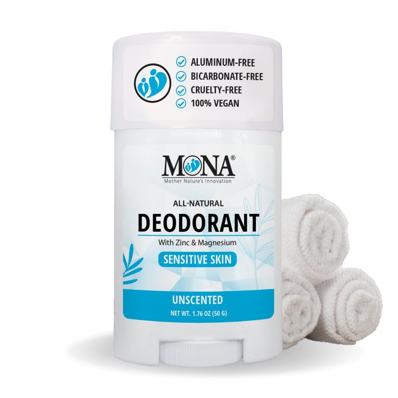 MONA BRANDS All Natural Deodorant For Women & Men | For Sensitive Skin | No Aluminum or Baking Soda | (UNSCENTED 1.76 Oz)