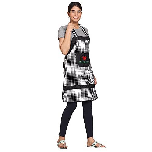 JMi Cotton Checkered Fabric Waterproof Apron with Long Ties and Multipurpose Front Large pocket For Cooking Dusting Home Kitchen Restaurant for Men & Women Unisex. Pack of 2 (Black & Red) - Image 4