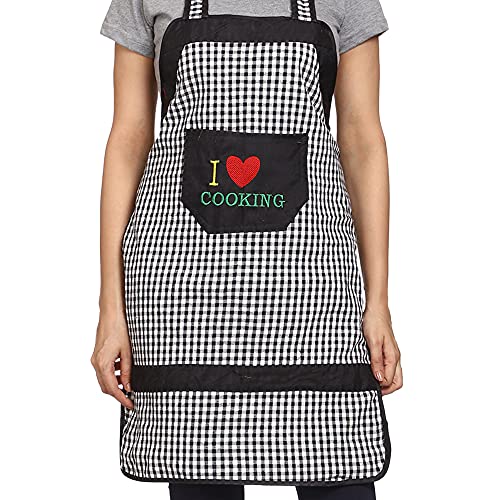 JMi Cotton Checkered Fabric Waterproof Apron with Long Ties and Multipurpose Front Large pocket For Cooking Dusting Home Kitchen Restaurant for Men & Women Unisex. Pack of 2 (Black & Red) - Image 2