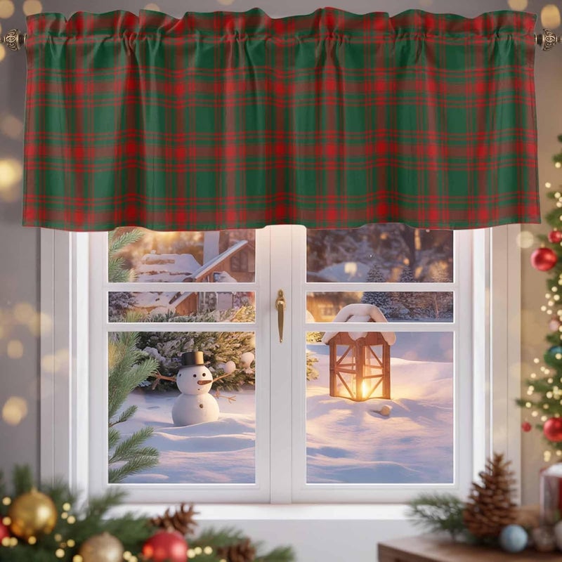 Christmas Curtain Valances Red Green Plaid Valance for Kitchen Windows Vintage Farmhouse Style Rod Pocket Valance Curtains for Living Room Bedroom Small Windows Home Decor 42x12in - Image 5