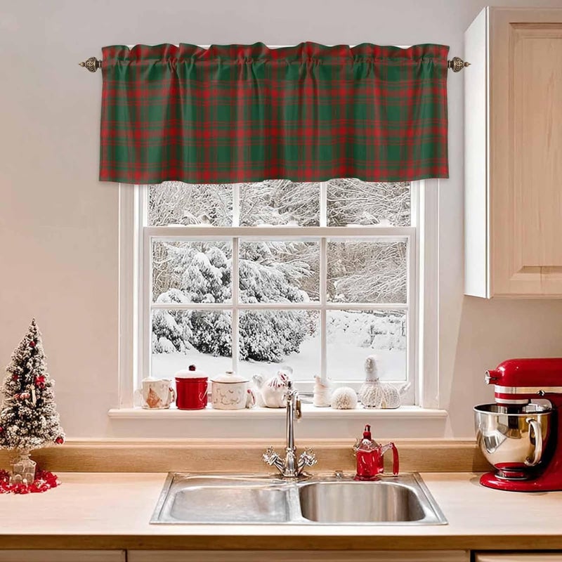 Christmas Curtain Valances Red Green Plaid Valance for Kitchen Windows Vintage Farmhouse Style Rod Pocket Valance Curtains for Living Room Bedroom Small Windows Home Decor 42x12in - Image 2