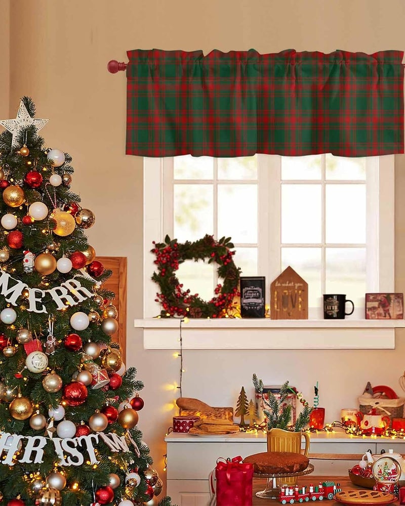 Christmas Curtain Valances Red Green Plaid Valance for Kitchen Windows Vintage Farmhouse Style Rod Pocket Valance Curtains for Living Room Bedroom Small Windows Home Decor 42x12in - Image 4