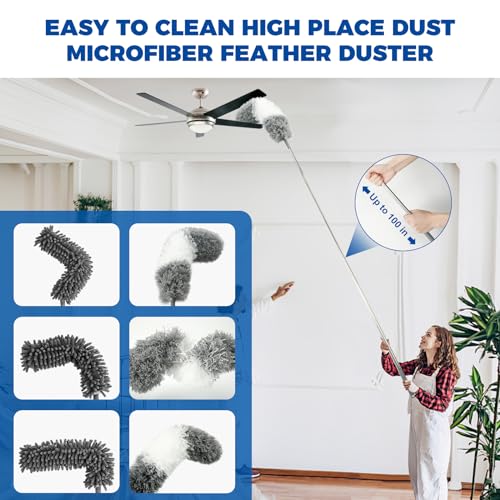 AURUZA 9Pcs Dusters for Cleaning Kit Extendable Microfiber Duster Tools with 100 Long Pole Retractable Gap Bendable Dust Cleaner Reusable Washable Cleaning Supplie for Ceiling Fan Furniture Cars and Home - Image 5