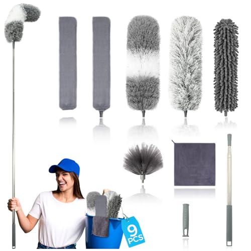 AURUZA 9Pcs Dusters for Cleaning Kit Extendable Microfiber Duster Tools with 100 Long Pole Retractable Gap Bendable Dust Cleaner Reusable Washable Cleaning Supplie for Ceiling Fan Furniture Cars and Home - Image 2