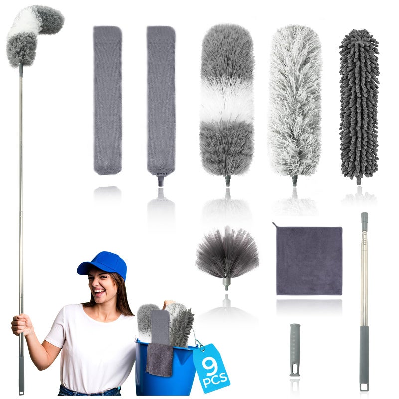 AURUZA 9Pcs Dusters for Cleaning Kit Extendable Microfiber Duster Tools with 100 Long Pole Retractable Gap Bendable Dust Cleaner Reusable Washable Cleaning Supplie for Ceiling Fan Furniture Cars and Home - Image 3
