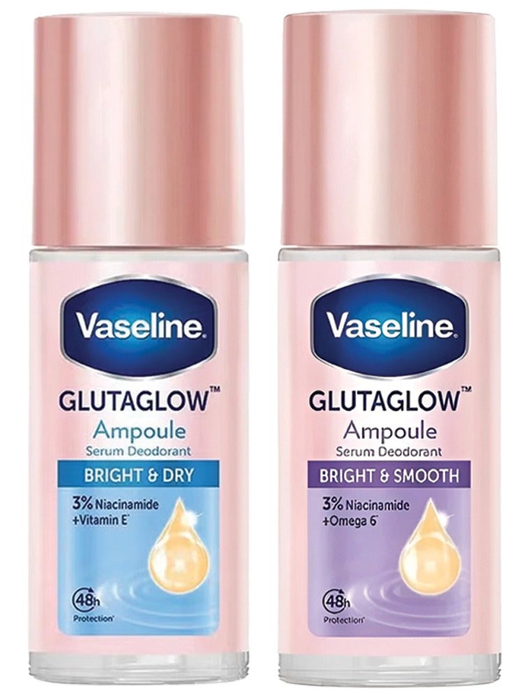 فازلين مجموعة جلوتاجلو مكونة من أمبولات مزيلة للعرق جافة وناعمة ومشرقة، كل منها 45 مل