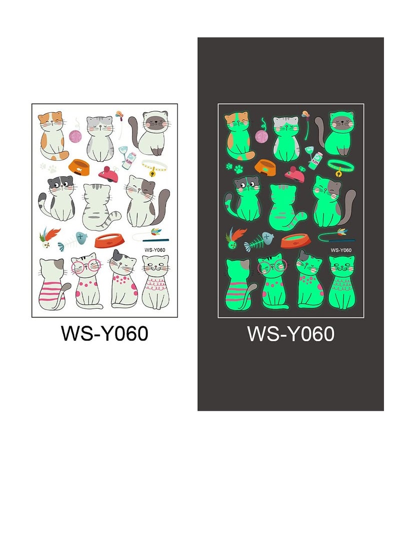 Excefore Glow Temporary Tattoos for Kids Waterproof Luminous Tattoo Sticker Glow Mixed Style Cartoon Tattoo Waterproof, Fake Tattoo Stickers Party Supplies Gifts for Boys and Girls, 10 Sheets (Cat)  - Image 3