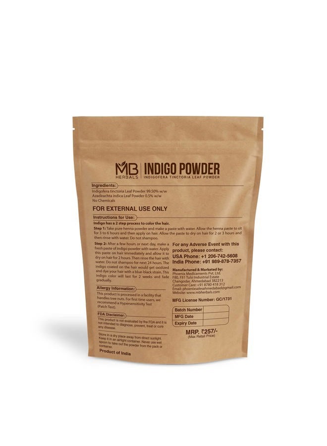 MB Herbals مسحوق الإنديجو 100 جرام لتلوين الشعر (3.5 أونصة) | 100% مسحوق أوراق الإنديجوfera tinctoria النقي | يكفي لعدد 2 تطبيقات للشعر بطول الكتف - Image 2